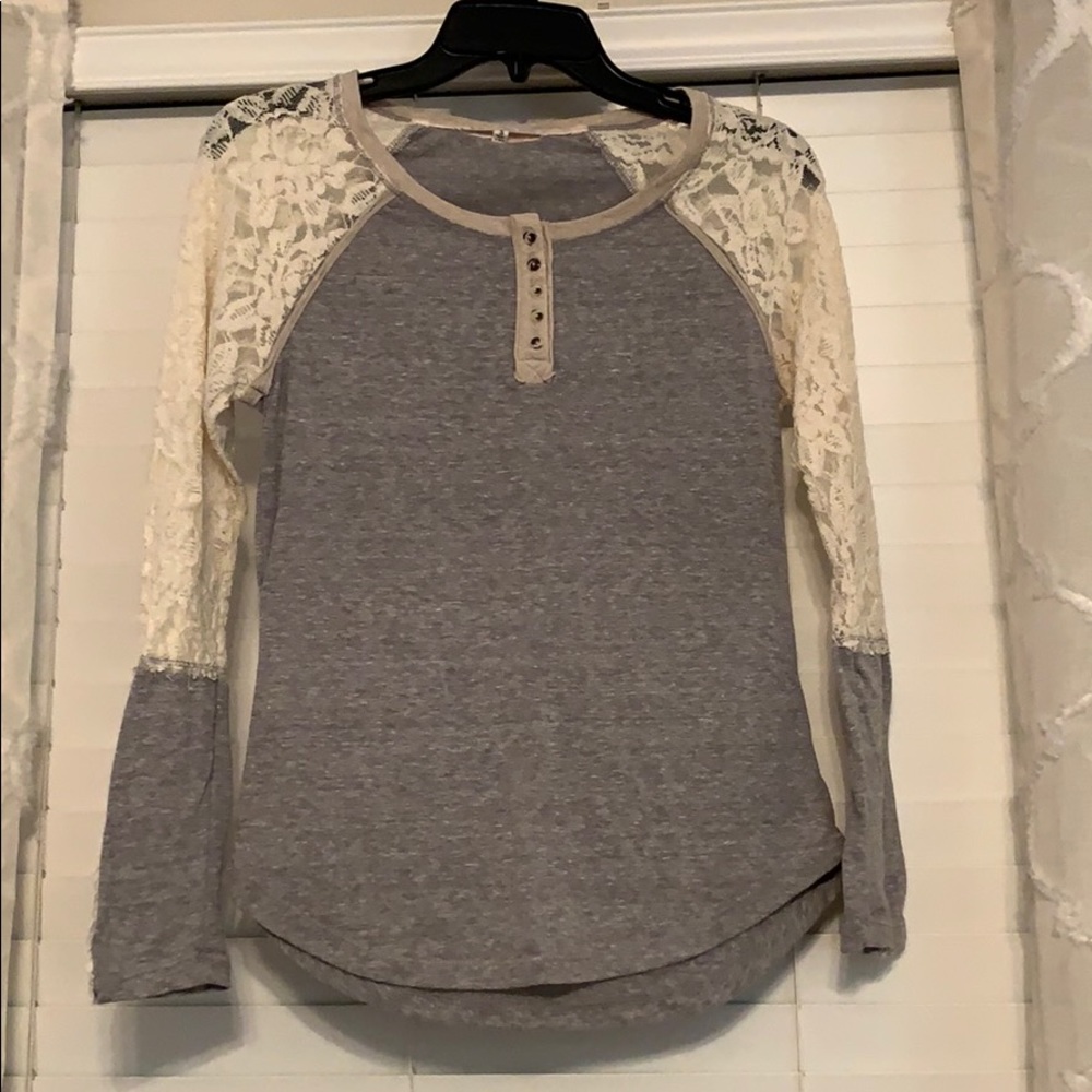Lace, gray long sleeve top